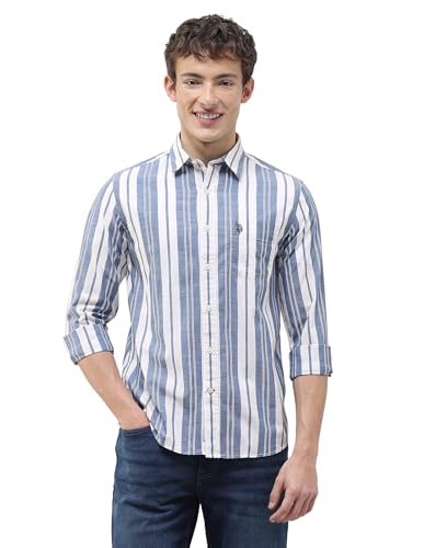 U.S. Polo Assn. Denim Co. Men's Vertical Striped Regular Fit Shirt (UDSHT2236_Blue_40)