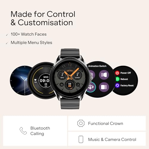 boAt Ultima Aeris 1.43" AMOLED Display, 1000 nits Brightness, Ultra Slim 8mm Metal Build, IP68, Auto HR & SpO2 Monitoring, Sleep & Stress Tracking, Stylish Smartwatch for Men & Women(Tan Brown)