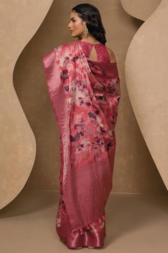 Soch Womens Rust Tussar Woven Design Saree With Tassels