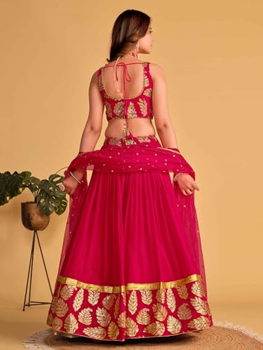 Zeel Clothing Women's Sequins Embroidered Georgette New Semi stitched Lehenga Choli With Dupatta (5062-Pink-Wedding-Designer-New; Free Size)