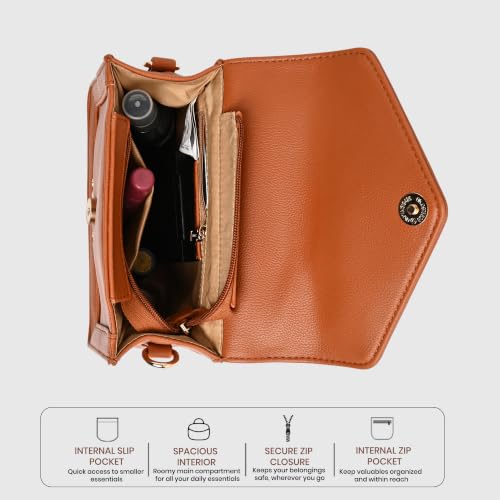 Caprese X Emily in Paris Tiara Small Satchel - Premium Textured Faux Leather Handbag for Women with Multi-Compartment Interior, Adjustable Detachable Strap & Exclusive Chain Flower Charm