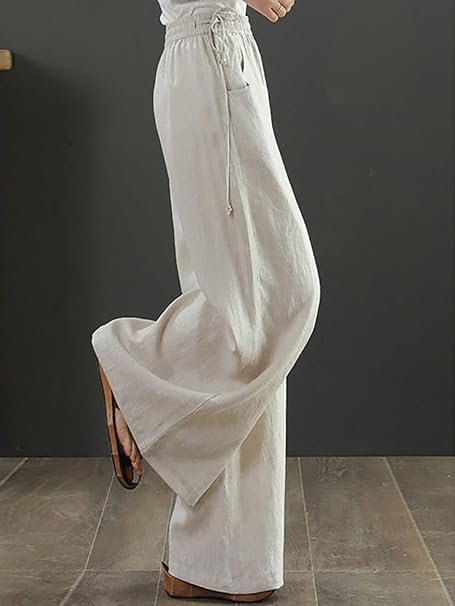 KOTTY Women's Crumble Fabric Chalk White Wide Leg Trousers(White,30)_KOTTYWOMENSPANT801L