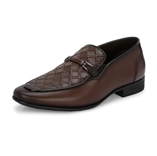 HITZ Men's Brown Leather Slip-On Shoes - UK 6