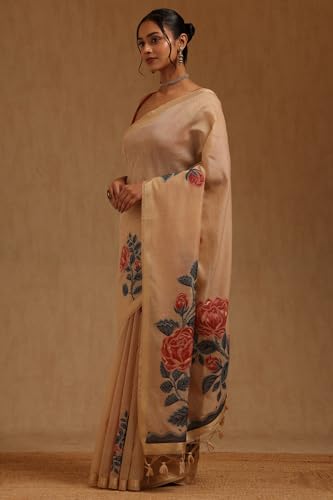 Soch Womens Beige Chanderi Woven Design Saree