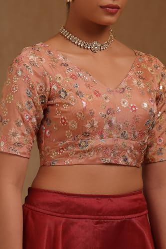 Soch Womens Peach Georgette Embroidered Padded Blouse with Sequins