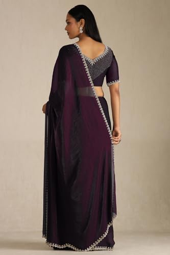 Soch Womens Wine Organza Saree With Stone Work
