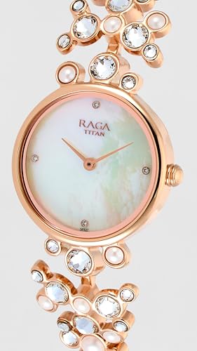 Titan Raga Moonlight Mother of Pearl Dial Women Watch With Metal Strap-NS95032WM01