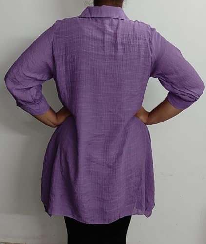 HAPPENING Plus Size Women Rayon Cotton Comfort Fit Long Top/Tunic with Irregular Bottom - Pink/Blue/Purple Color - Non Stretch Fabric to Fit Bust Size 38" inches to 40" inches Max (Purple)