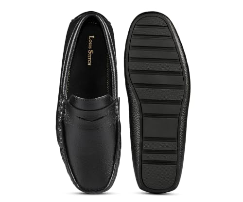 LOUIS STITCH Men’s Jet Black Formal Slip-On Loafer Shoes | Soft Touch & Lightweight | LSVSFL-05 |UK-7