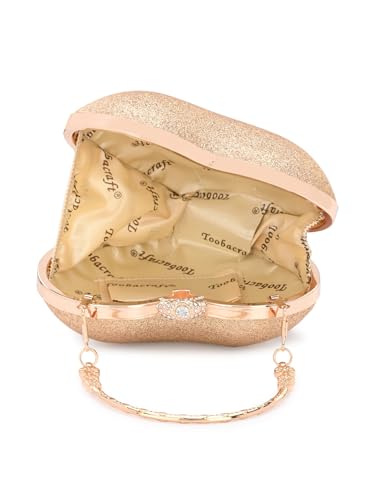 TOOBA Gold Heart-Shaped Glitter Clutch for Women – Sparkling Party Purse with Crystal Handle, Perfect for Weddings, Receptions, Festive & Evening