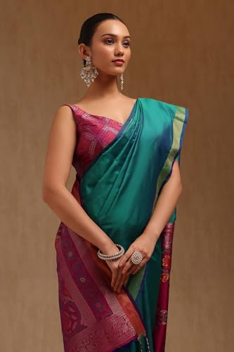 Soch Womens Teal Green Silk Solid Saree