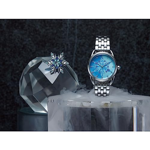 Citizen Women's Eco-Drive Disney Princess Frozen Crystal Analog Watch And Pin Gift Set In Silver Stainless Steel Watch, Blue Dial (Model: Fe7091-61W), Silver, Silver, Bracelet