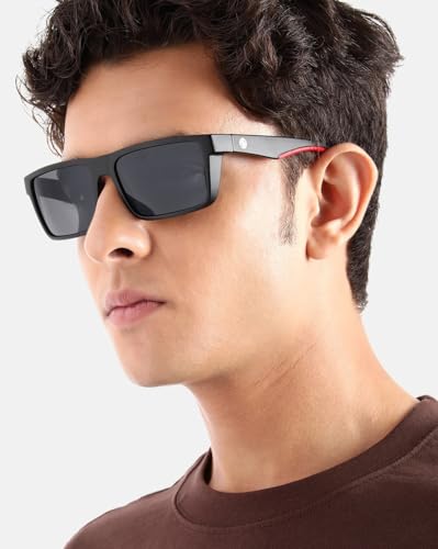 Carlton London Black and Red Toned with Black Polarised Lens Square Sunglass