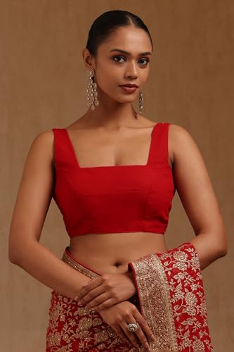 Soch Womens Red Georgette Embroidered Saree With Stone Work