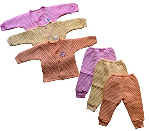 NammaBaby Cotton Full Sleeves Front Open Fleece - Tshirt with Leggings Pajama Set Full Sleeves Tee and Lounge Pant Multi-Coloured Set of 3 (3-6 Months, Pink)