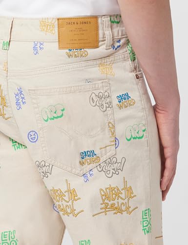 JACK & JONES Men's Cotton Blend Anti Fit Beige Jeans_36