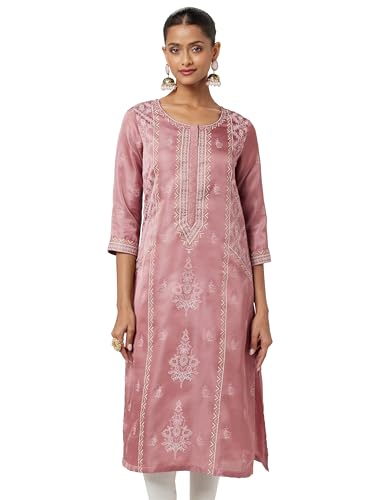 BIBA Women Printed Straight Kurta Mix and Match(Festive COLLECTION20341_Dusty PNK_36) Dusty Pink