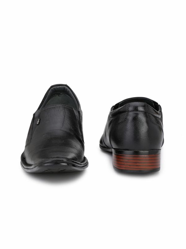 HITZ Men's Black Leather Slip -On Office Wear Formal Shoes