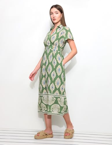 U.S. Polo Assn. Women's Printed Midi Wrap Dress (UWSS26DRS256_Green_M)
