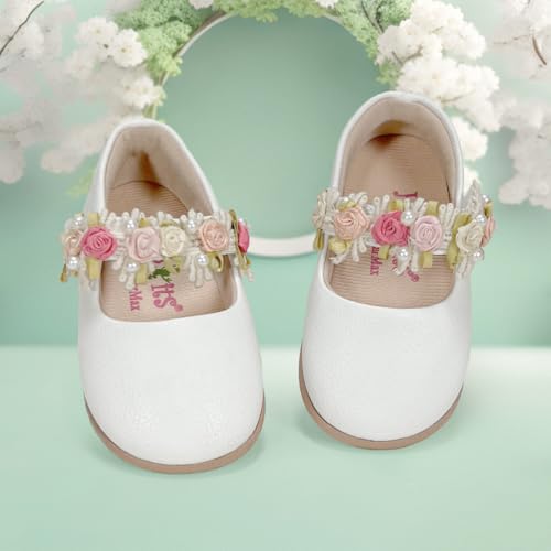 KazarMax Baby Girls Ivory White Ballet Flat Ballerina - 36-42 Month