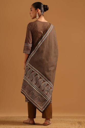 Soch Womens Brown Cotton Block Printed Ethnic Motifs Salwar Suit