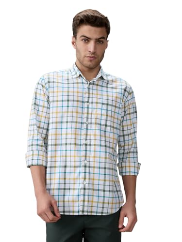 Raymond Men Regular Fit Checks Pattern Pure Cotton Button Down Collar Full Sleeve Casual Shirt Green