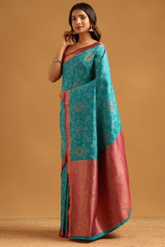 Soch Womens Teal Silk Ethnic Motifs Zari Woven Saree