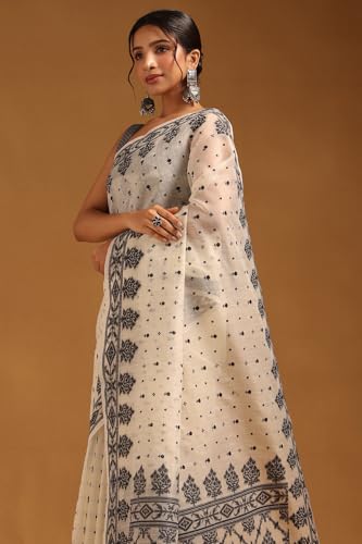 Soch Womens Cream Kota Floral Emrboidered Saree