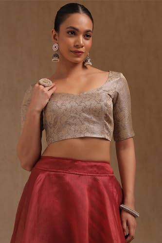 Soch Womens Grey Tussar Floral Print Padded Blouse
