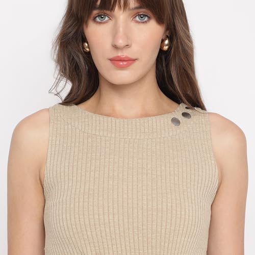 GUESS Sand Melange Textured Scoop Neck Sleeveless Ernestine Bodycon Dress
