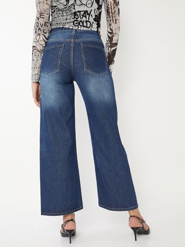 Max Women Washed Wide Leg Jeans (Blue_36)