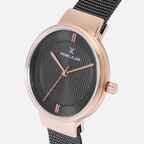Daniel Klein Analog Black Round Dial Rose Gold Case Black Mesh Strap Water-Resistant Wrist Watch for Women Girls, Ladies DK11810-5