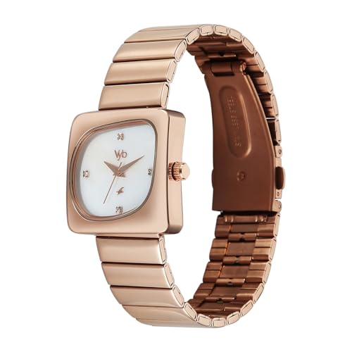 Fastrack Vyb Diva Quartz Analog White Mother of Pearl Dial Rose Gold Stainless Steel Strap Watch for Women - FV60100WM01W