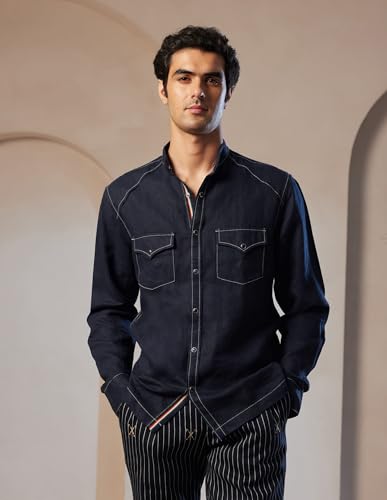 U.S. POLO ASSN. Pacho X Convertible Collar Linen Shirt (USSHTP0921_Navy_40)