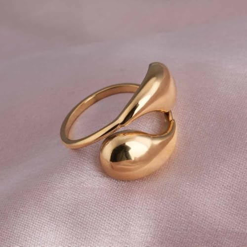 PALMONAS Gold Plated Adjustable Finger Ring for Women - Gift for Girls & Women | Waterproof & Anti Tarnish Rings, 18k Gold Plated Rings