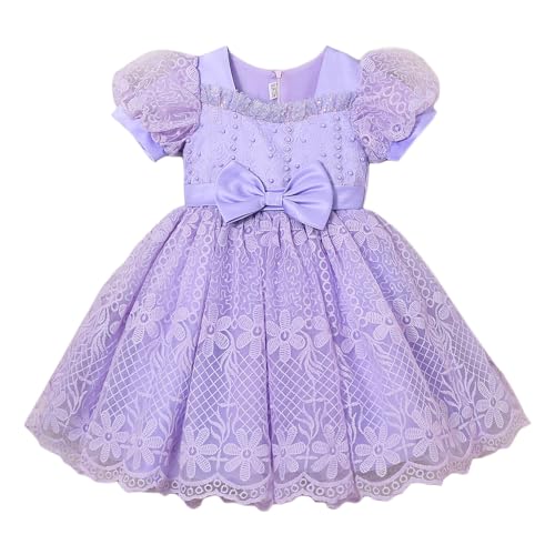 Hopscotch Girls Blue Short Sleeves Lace Overlay Bow Party Dress for Age (2-3 Years)