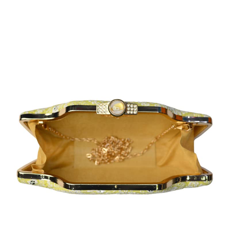 Artklim Yellow Boat Shaped Clutch With Sequines