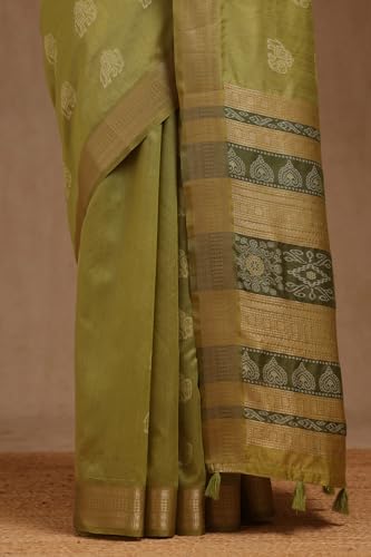 Soch Womens Light Green Tussar Woven Design Saree