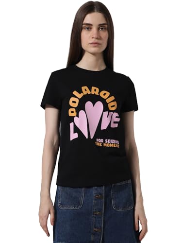 ONLY Women Printed Cotton Black T-Shirt