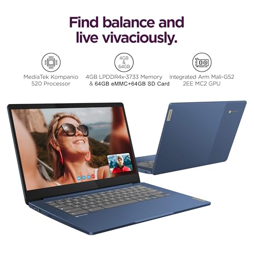 Lenovo Chromebook 14 Laptop (14" FHD Touchscreen, 8-Core 2.0GHz Processor, 4GB RAM, 128GB (64GB eMMC + 64GB SD Card)) Anti-Glare, Webcam, 13-Hr Long Battery Life, IST HUB, Chrome OS w/Google AI