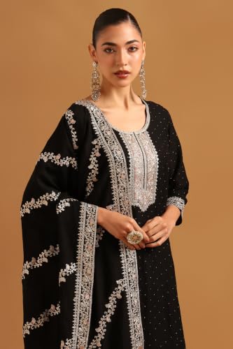 Soch Womens Black Art Silk Embroidered Zari Embroidery Salwar Suit