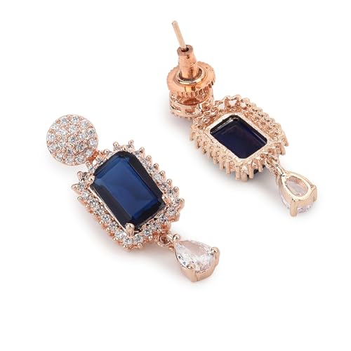 VOYLLA Blue stones rose gold necklace set