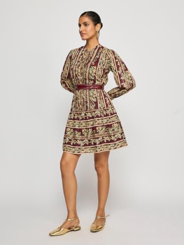 Label RITU KUMAR Brown Stripe Floral Short Dress