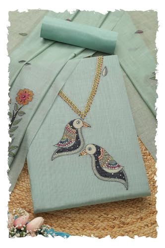 Soch Womens Turquoise Blue Chanderi Woven Design Unstitched Dress Material With Thread Work