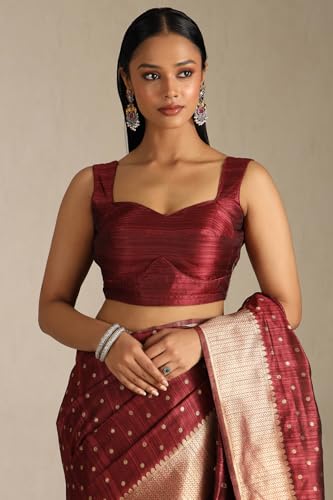 Soch Womens Maroon Tussar Woven Design Saree