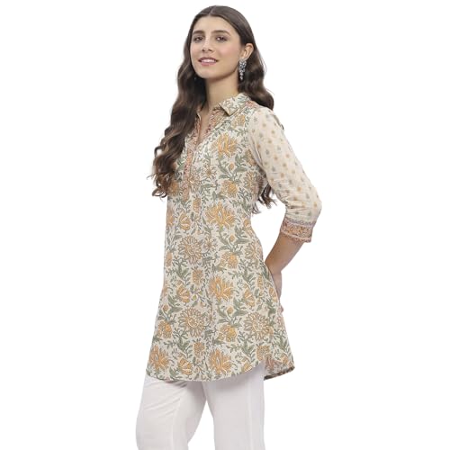 BIBA Women's Honey Beige Cotton Printed Shirt_42
