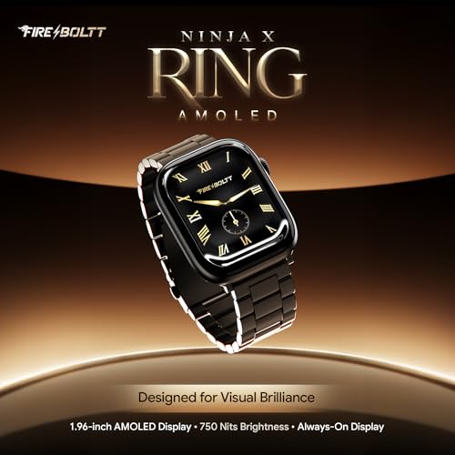 Fire-Boltt Ninja X Ring Smart Watch 1.96" Always On Display Bluetooth Calling, Voice Assistant, SpO2 & Heart Rate, 120+ Sports Modes, IP67 Waterproof Smartwatch for Men & Women - Black Steel