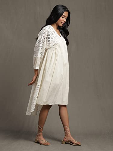 Ritu Kumar Ivory Gathered Schiffli Short Dress