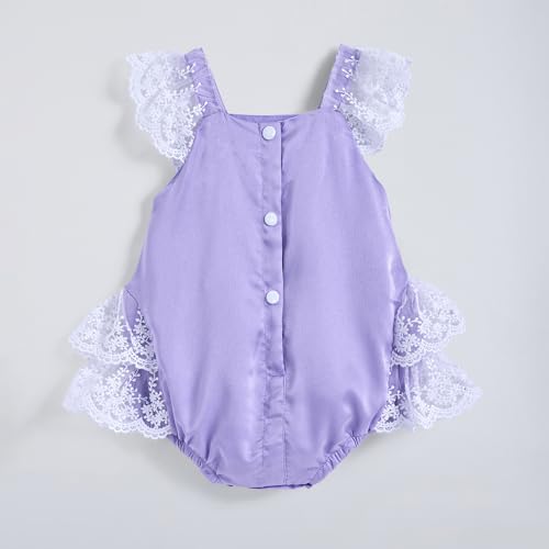 Hopscotch Girls Lavender Sleeveless Lace Embellished Onesie For Age (12-18 Months)