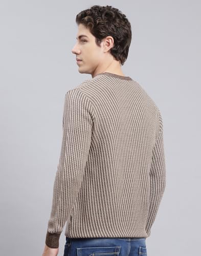 Monte Carlo Dark Brown Multi Self Design V Neck Pullover | Warm Woolen Pullover for Men | Soft Comfortable Knitted Winter Wear Sweater for Men's